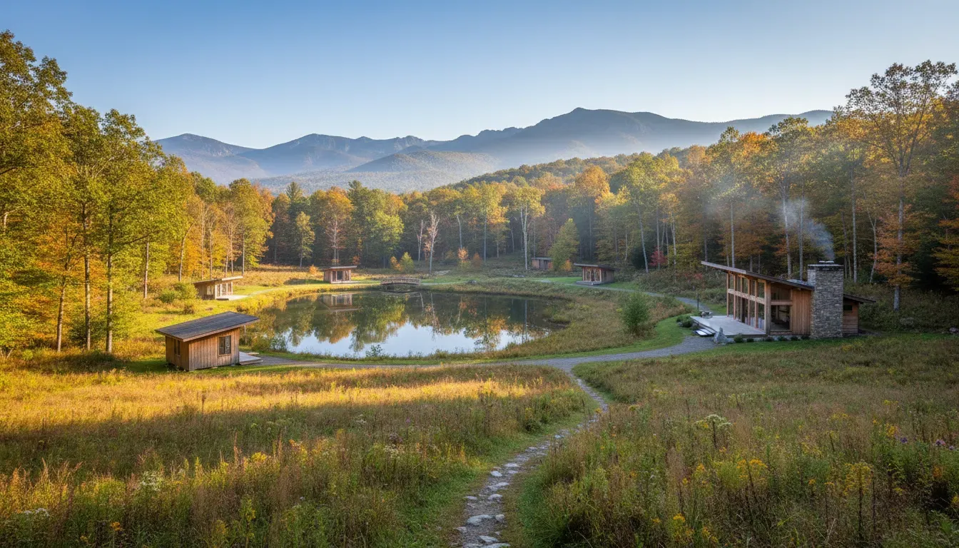 Akera Retreat Center — The center is situated on 123 acres in the Catskill Mountains, featuring a diverse landscape of forests, meadows, ponds, and trails. The atmosphere encourages exploration and quiet reflection amidst natural beauty.