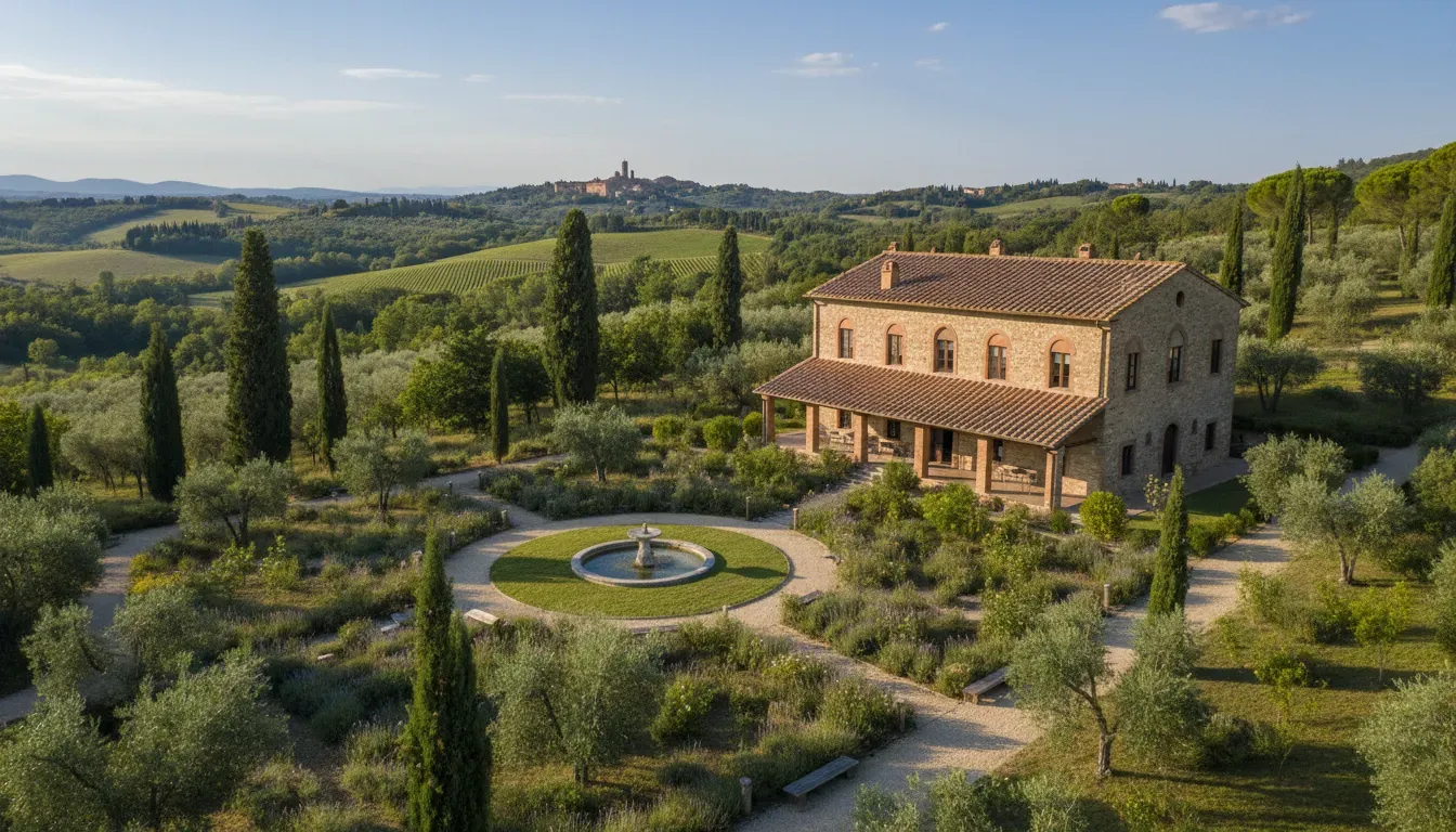 Borgo San Luigi — The retreat is situated within a majestic 17th-century residence, set amidst a sprawling 60,000-square-meter park in the heart of the Tuscan countryside. This verdant labyrinth offers ample space for exploration and quiet reflection, providing a peaceful oasis just a short distance from the historic city of Siena.