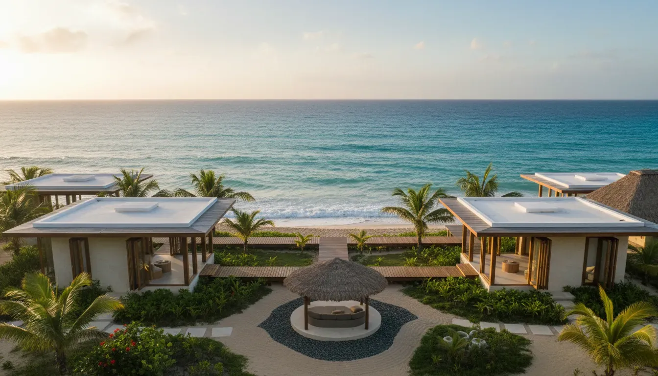 Casa Elvira — The retreat is situated directly on the oceanfront in Barceloneta, providing uninterrupted views of the Atlantic Ocean. The atmosphere is dominated by the natural beauty of the coast, with the sound and sight of the sea creating a deeply immersive environment.