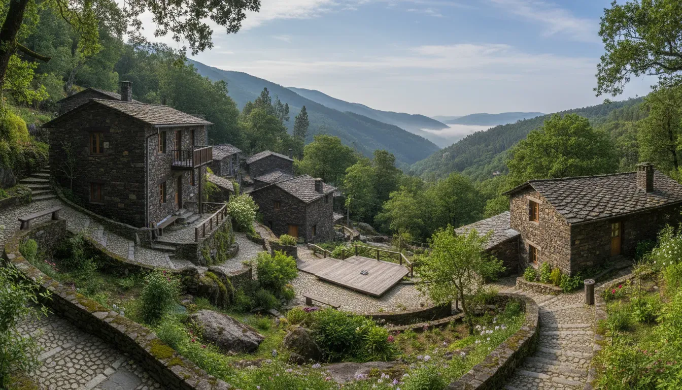 Cerdeira - Home for Creativity — Nestled within the enchanting schist village of Cerdeira, the center is surrounded by the natural beauty of the Lousã mountains. The atmosphere is one of rustic charm and artistic inspiration, with traditional stone buildings and lush greenery creating a tranquil and picturesque environment.