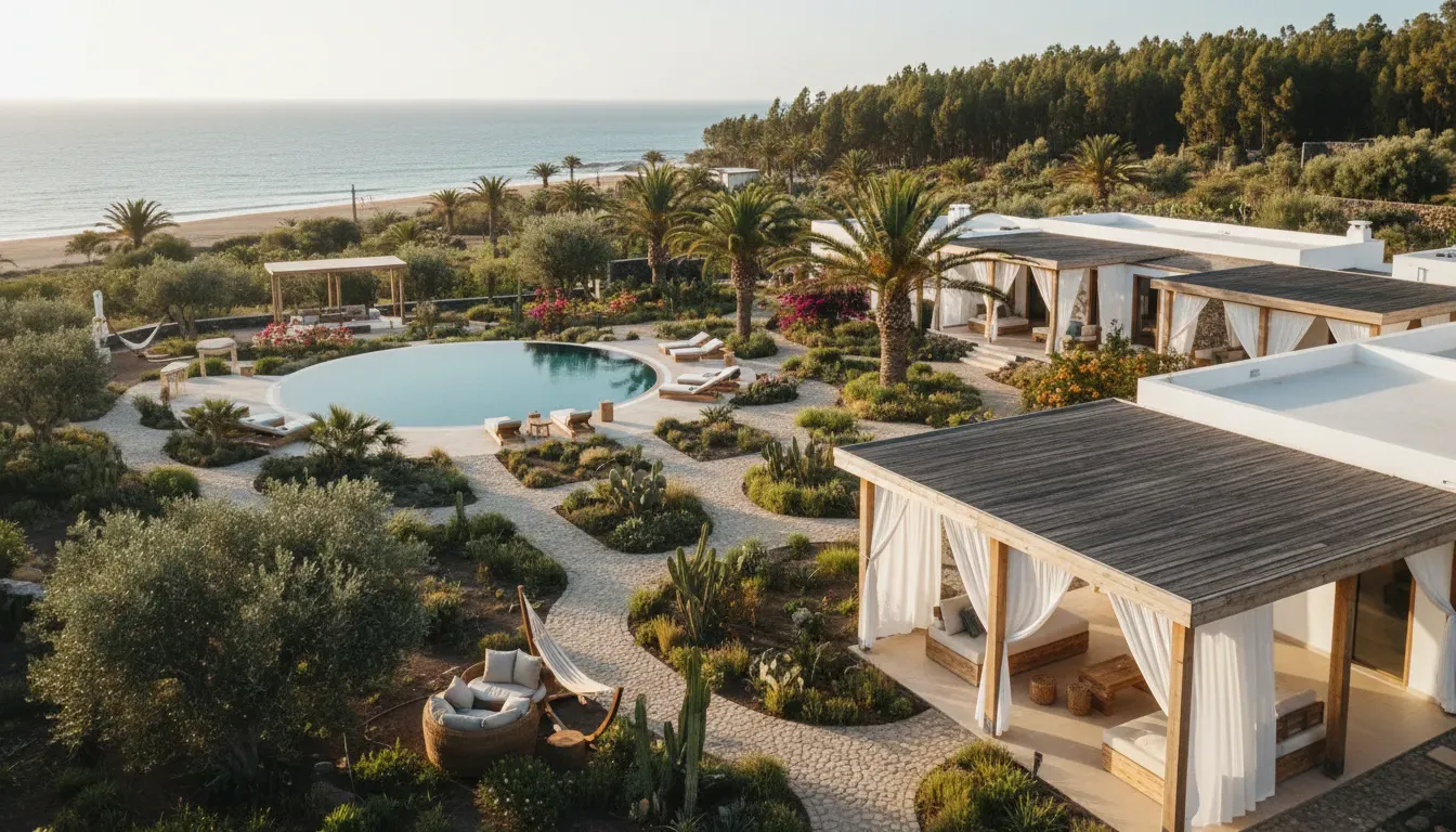 Colombus Navigator Collection — Located moments from the golden sands of Porto Santo Beach, the center is surrounded by tranquil gardens and offers easy access to the lush nature of Quinta das Palmeiras. The atmosphere is one of serene comfort, with ample outdoor spaces designed for relaxation and enjoyment of the Portuguese coastal environment.