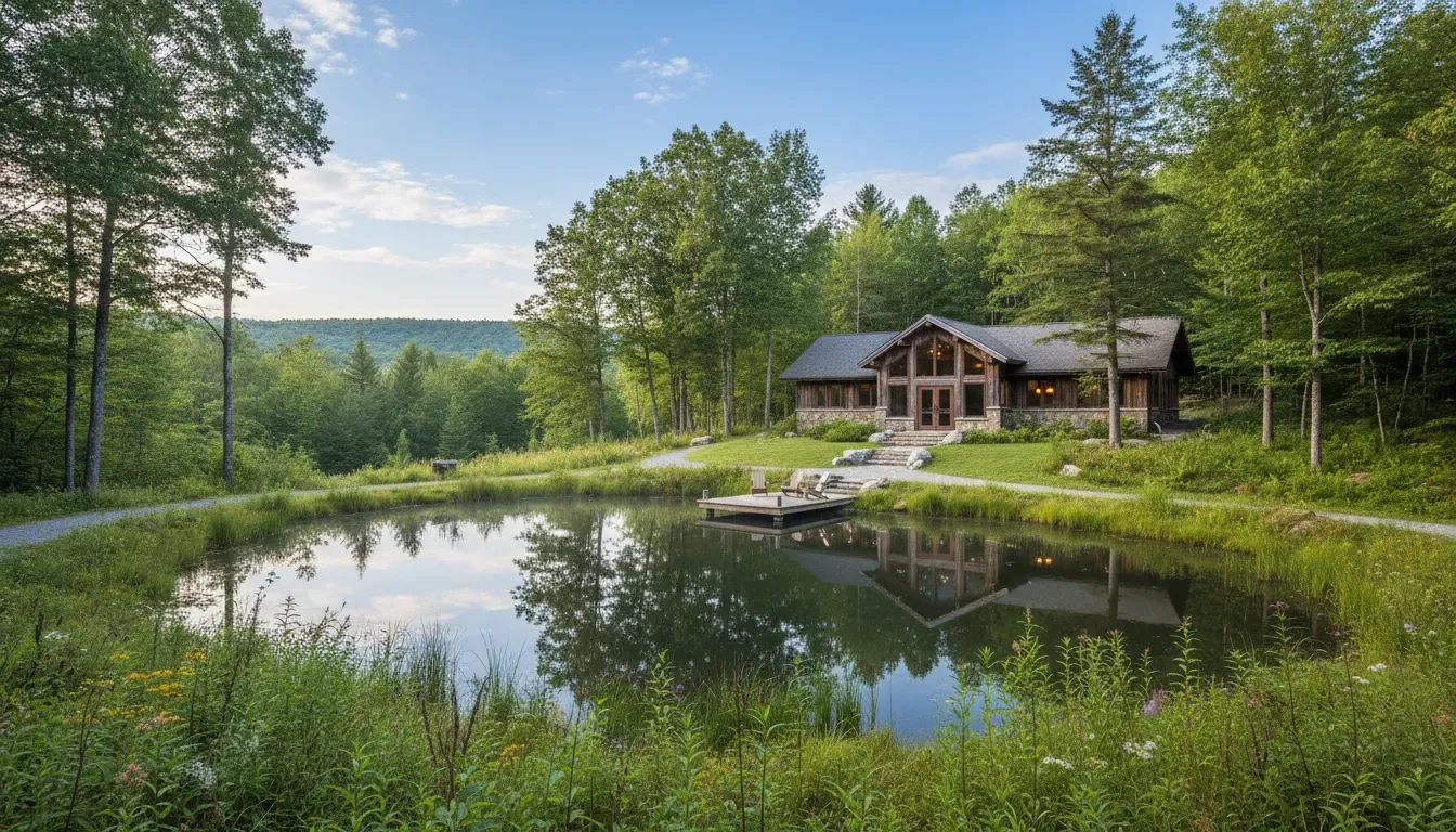 Cottage on the Lake — This retreat is set directly on a lake in Michigan, offering picturesque views and direct access to water activities. The environment shifts dramatically with the seasons, from a serene winter landscape to a vibrant summer playground, making it suitable for different types of nature immersion.