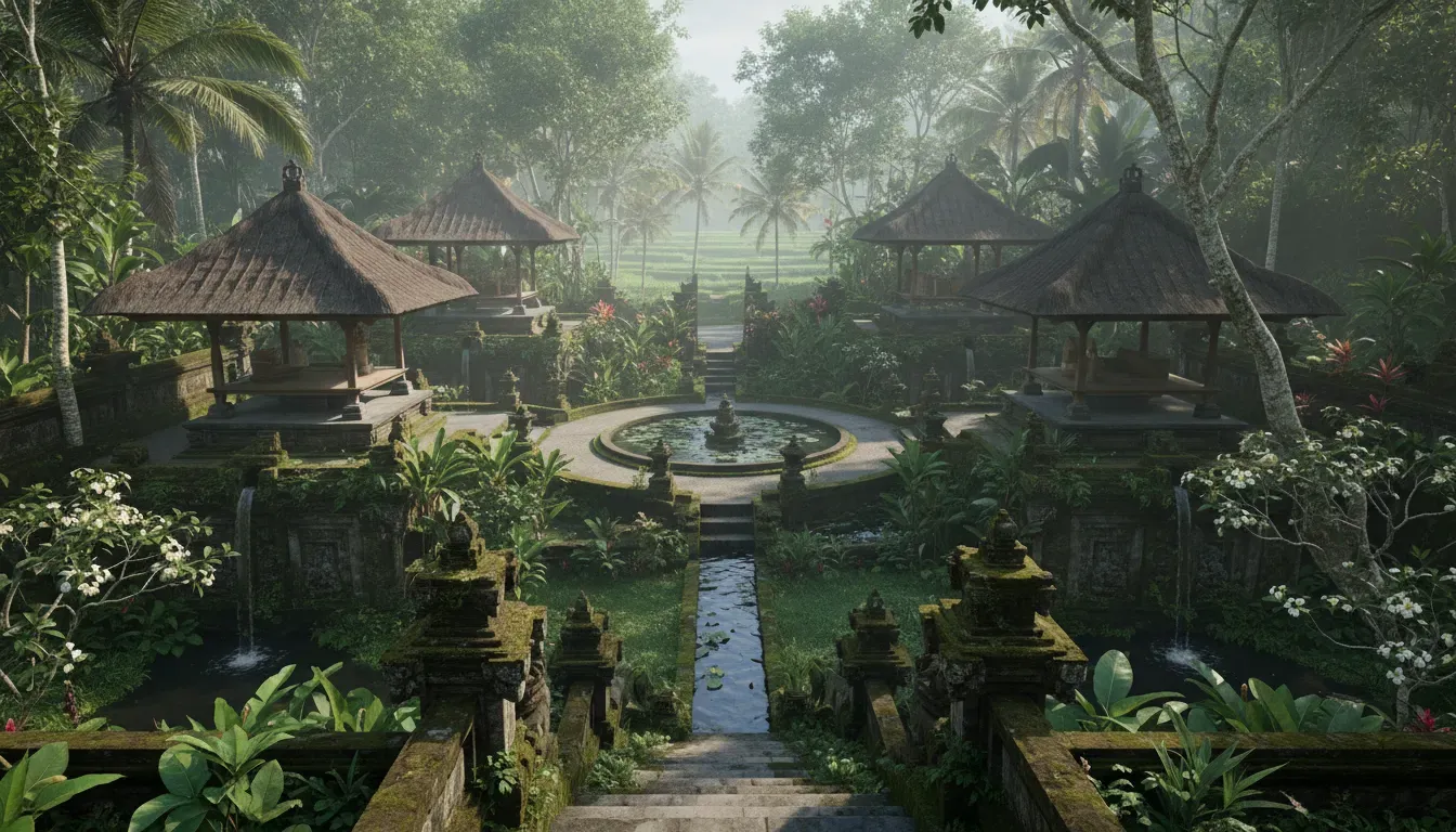 Dwa Chandra — Dwa Chandra is nestled within the vibrant jungle landscapes of Ubud, Bali. The atmosphere is one of profound tranquility and natural immersion, with ancient carvings, flowing water, and abundant greenery contributing to a timeless and deeply grounding environment.