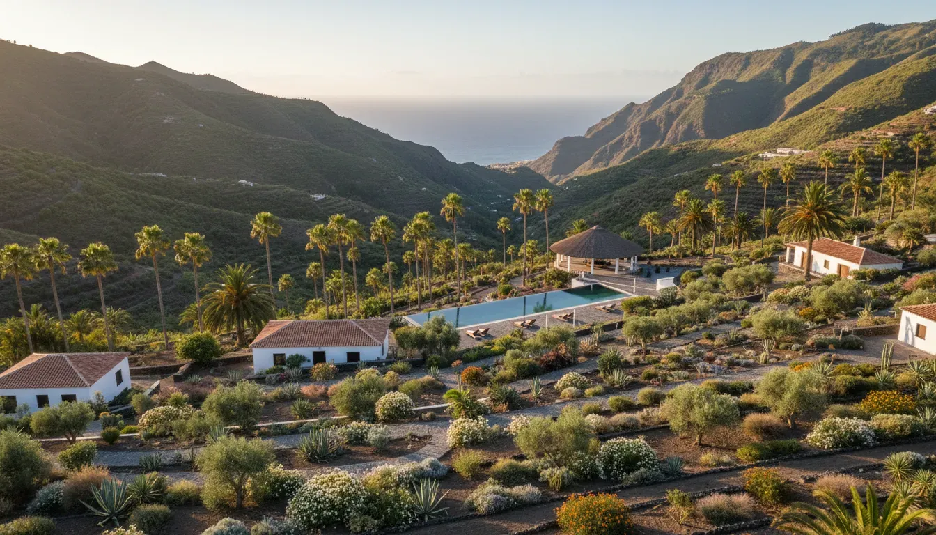 Finca Las Orillas — Set amidst the tranquil mountains of Gran Canaria, Finca Las Orillas is a verdant oasis. The property is adorned with swaying palm trees and meticulously maintained native Canarian gardens, creating a peaceful and visually stunning environment. Despite its secluded feel, the beach is a mere eight minutes away, offering the best of both mountain serenity and coastal access.