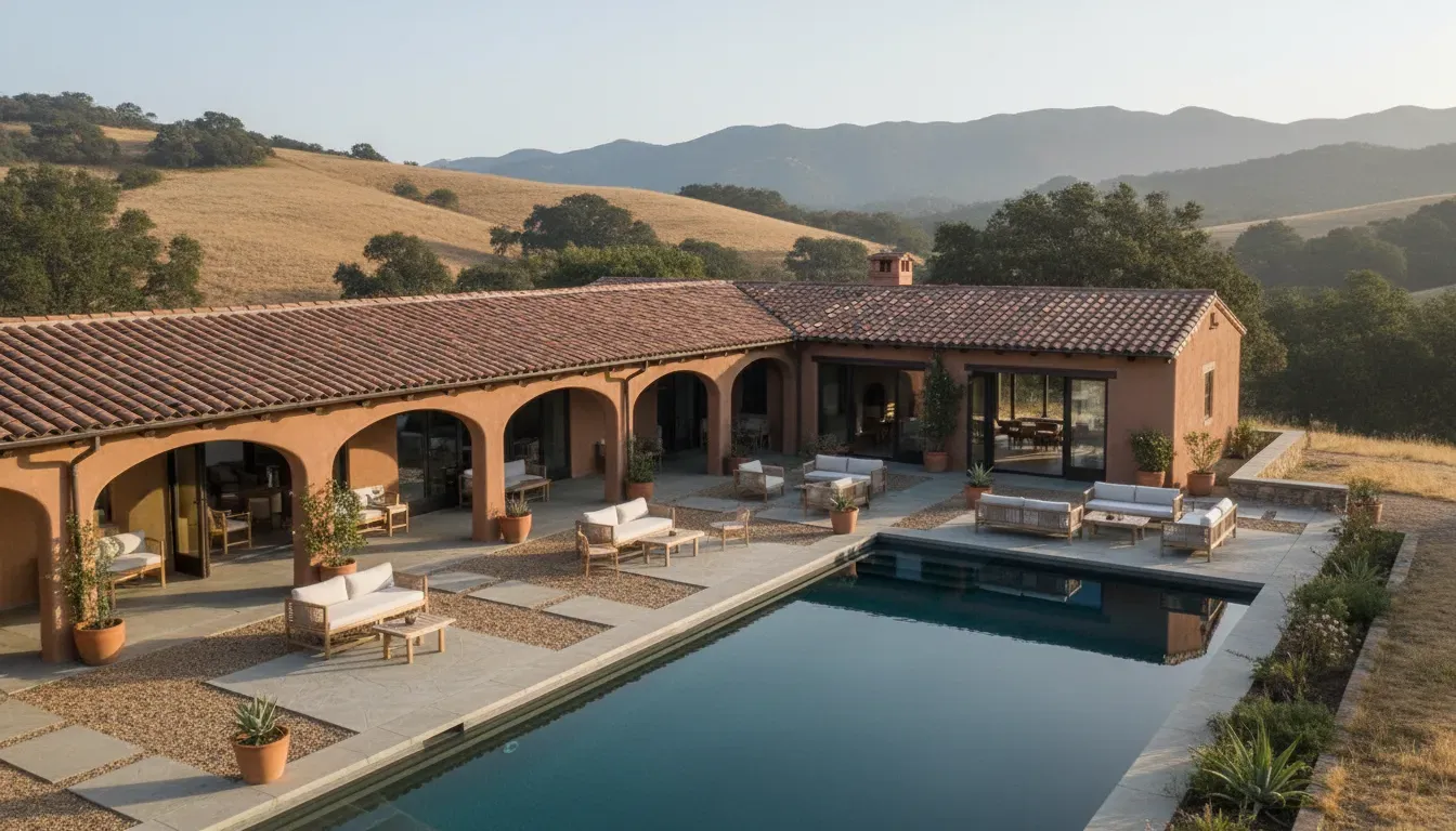Hacienda House — Nestled within the pastoral landscape of Corral de Tierra, Hacienda House provides a calm and expansive backdrop. The property is designed to encourage a natural flow between its indoor and outdoor environments, fostering an atmosphere of ease and relaxation.