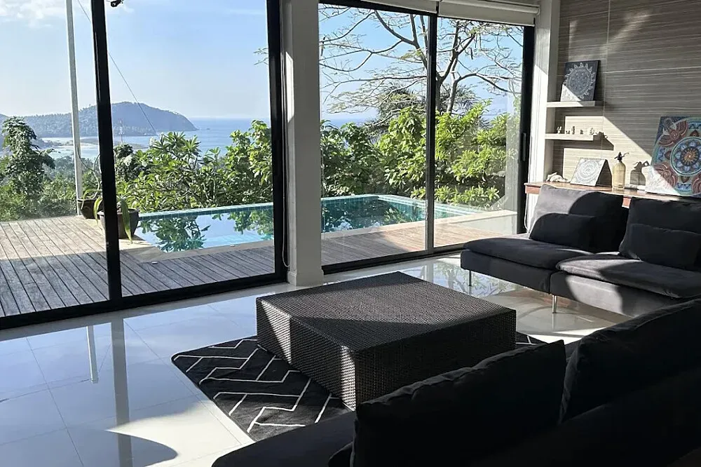jungle pearl villa — Jungle Pearl Villa is situated in the mountains above Chaloklam Bay on Koh Phangan, offering expansive views of the sea. The property is enveloped by dense jungle, creating a secluded and peaceful atmosphere. The natural beauty of the island is a constant backdrop, from the lush greenery to the distant ocean horizon.