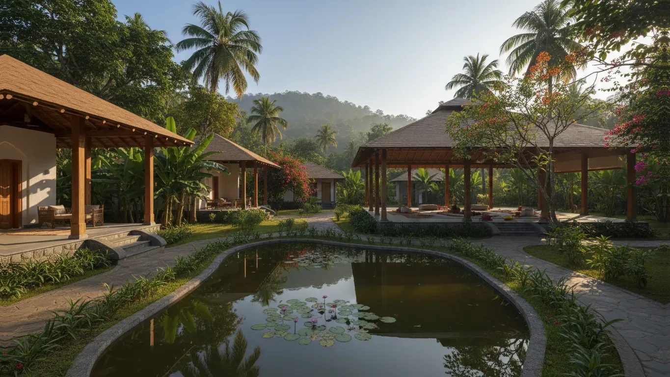 Kabir Ashram, Luniya Khedi — Luniya Khedi is a lush, green village in the Ujjain district of Madhya Pradesh, India. The landscape is characterized by numerous farms and small lakes, providing a serene and natural backdrop for the ashram.