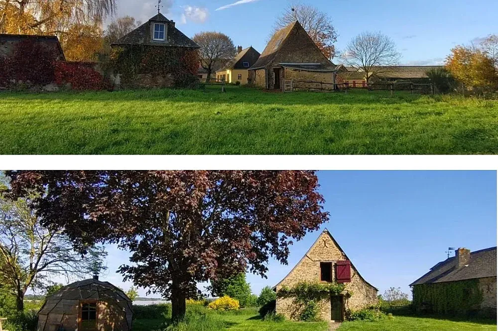 Le Ferme de Peuton — Le Ferme de Peuton is situated in the serene French countryside, offering a peaceful escape from urban life. The landscape likely features rolling hills, lush greenery, and a quiet atmosphere conducive to reflection and relaxation. The commitment to caring for the land suggests a well-maintained and harmonious natural environment.