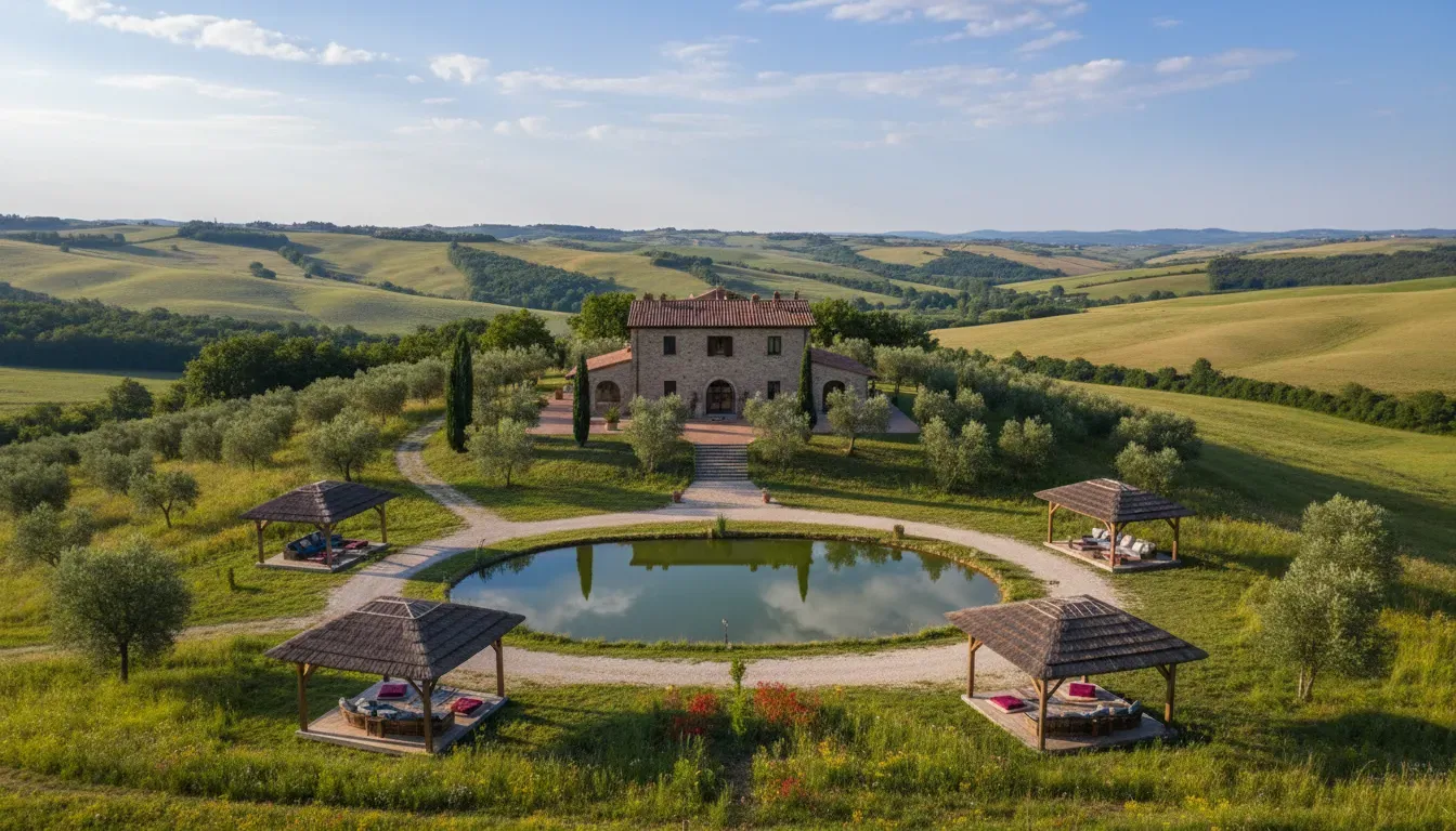 Maniero Montecassiano — Located in the scenic Province of Macerata, this villa provides a tranquil backdrop for contemplation and relaxation. The specific landscape details are not provided, but one can imagine the rolling hills and charming atmosphere typical of this Italian region.