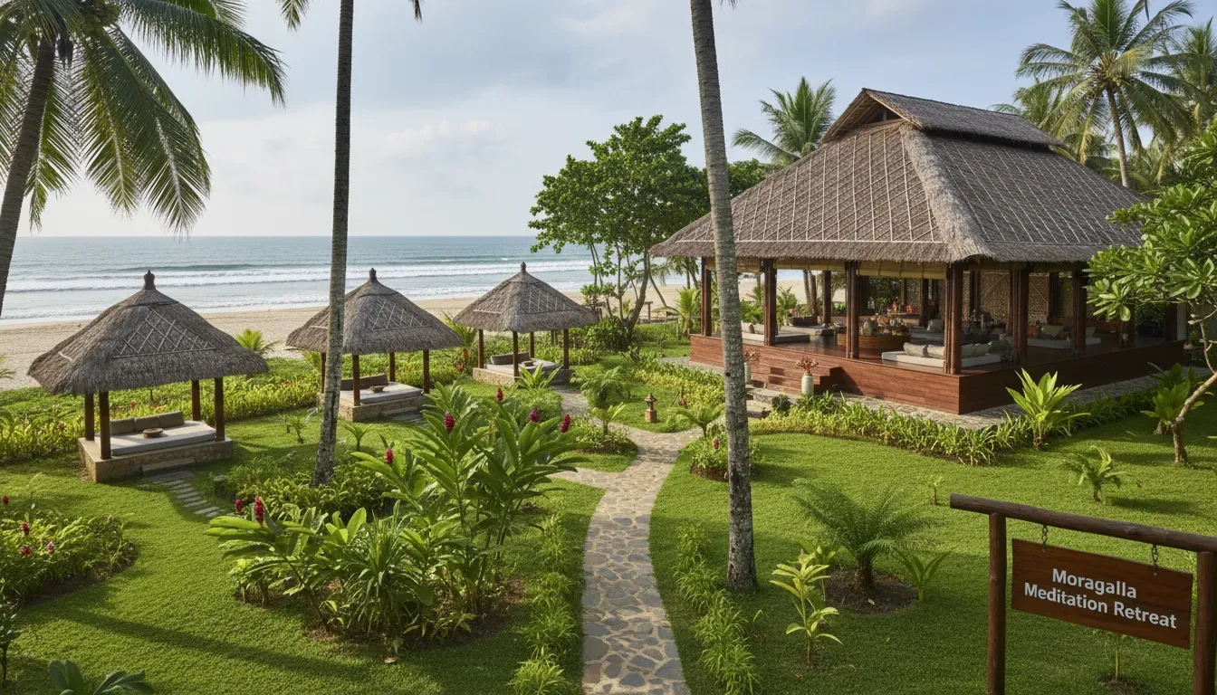 Om yoga Shala Beruwala — The center is situated in a very quiet area, just 500 meters from the sandy shores of Moragalla beach. Guests can enjoy beautifully landscaped gardens, providing a serene and green environment for relaxation and practice.