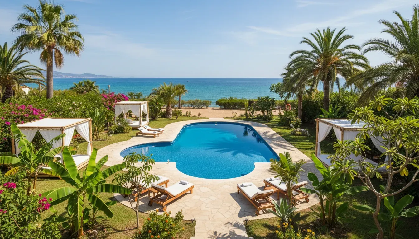 Open Sky Oasis — The Open Sky Oasis is situated in Dénia, within a peaceful garden filled with tropical plants. The overall atmosphere is one of tranquility, designed to support deep inner transformation. It boasts a large pool and is conveniently located just a three-minute walk from the sea, offering a blend of garden serenity and coastal access.