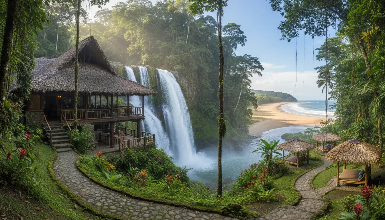 Paradise Lodge — The lodge is situated in Platanillo, right beside the magnificent Nauyaca Falls, one of Costa Rica's most renowned natural wonders. The surrounding area boasts lush rainforest, providing a vibrant and immersive natural atmosphere. Guests can also easily access the countless, spectacular Pacific beaches, offering a diverse landscape from cascading waterfalls to serene coastlines.