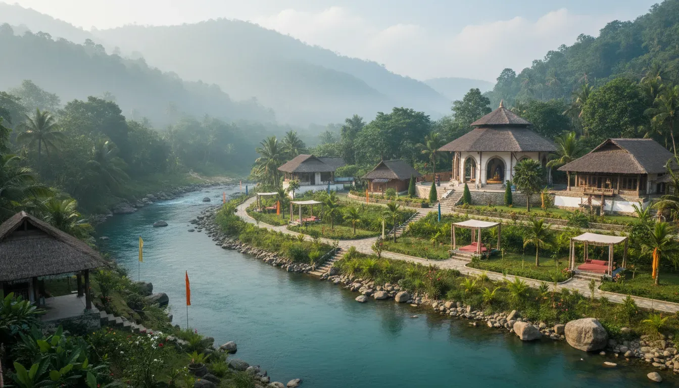 Phool Chatti Ashram — The ashram is nestled beside the sacred Mother Ganga, surrounded by nature. This provides a serene and spacious environment conducive to individual spiritual practice and quiet contemplation.