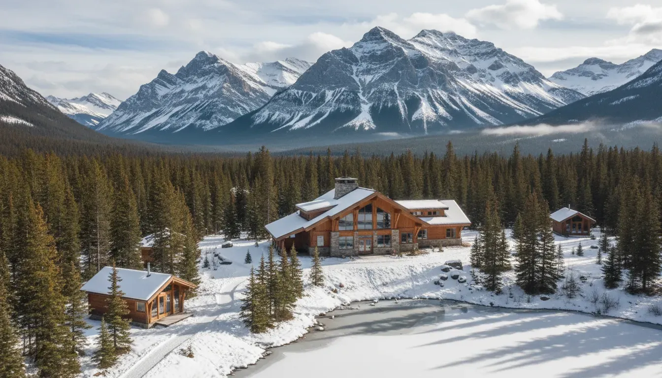 Pomeroy Kananaskis Mountain Lodge — The lodge is situated in the heart of the Canadian Rocky Mountains wilderness, surrounded by dramatic mountain views. It offers direct access to walking and hiking paths, providing an immersive experience in Canada's breathtaking natural landscapes.