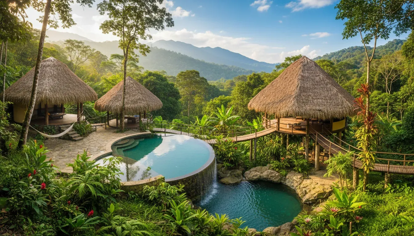 Prana Rainforest Retreat — The retreat is situated deep within the lush rainforest canopy near Quepos, Costa Rica. The atmosphere is one of profound tranquility and natural immersion, with the constant presence of jungle sounds and abundant wildlife. Expect to feel completely enveloped by nature, yet with all the comforts of a private villa.