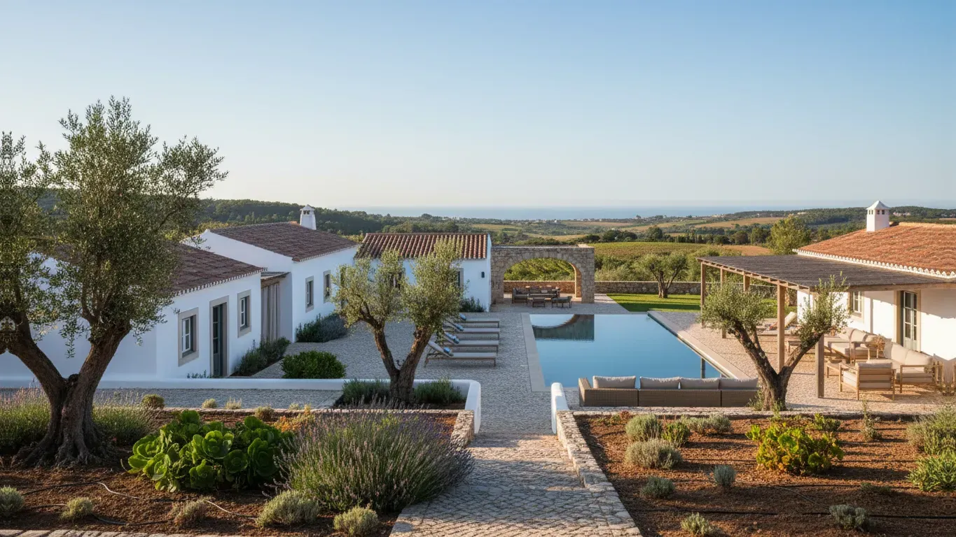 Private Villa — Located in Lagos, Algarve, Portugal, the villa is nestled near the Atlantic coastline where warm cliffs create a stunning backdrop. The atmosphere is one of serene simplicity, designed to foster focus, rest, and a sense of community amidst natural beauty.