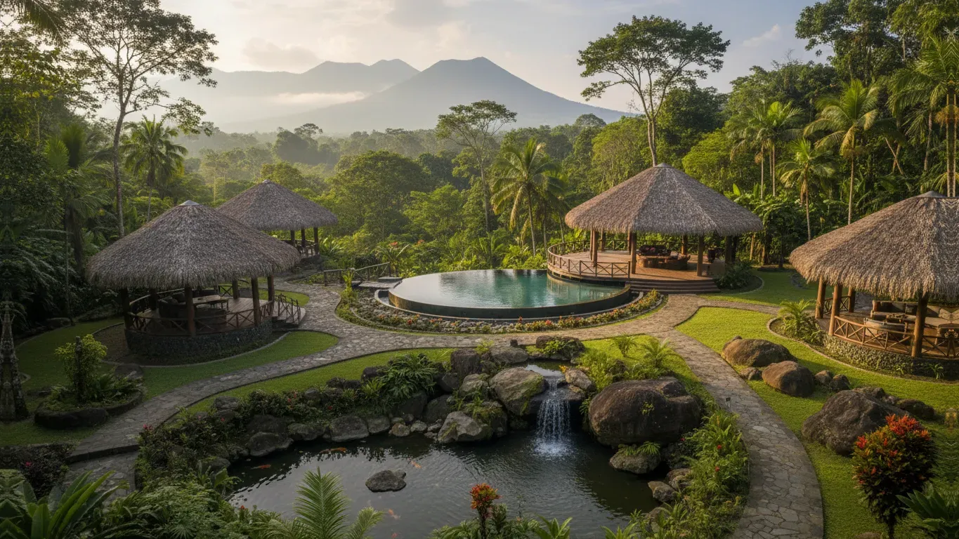 Pura Vida Retreat & Spa — The center is situated on a mountaintop, offering expansive views of Costa Rica's Central Valley and picturesque coffee plantations. The atmosphere is one of natural tranquility, with verdant gardens surrounding the accommodations, creating a peaceful and immersive environment.