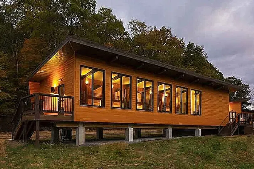 River Mountain — River Mountain is situated in a natural landscape, offering a sense of distance and tranquility from urban environments. The atmosphere is designed to be a modern resort in the great outdoors, blending comfort with the peace of nature.