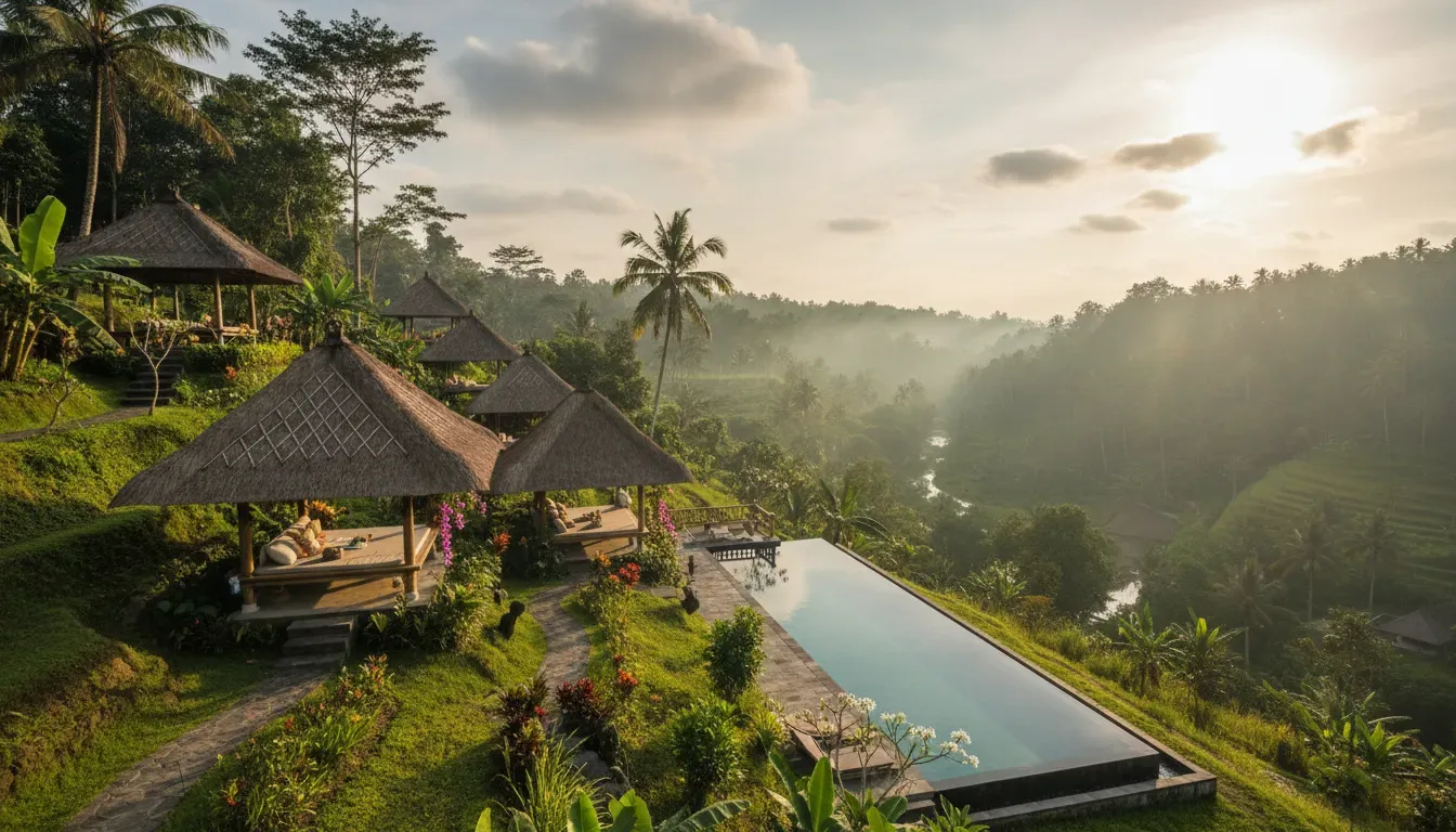 S Resorts Hidden Valley Bali — Nestled somewhere on the vibrant island of Bali, the resort likely benefits from the island's lush tropical landscapes and warm, inviting climate. The atmosphere would be one of peaceful relaxation, typical of Balinese hospitality, providing a gentle backdrop for personal reflection.