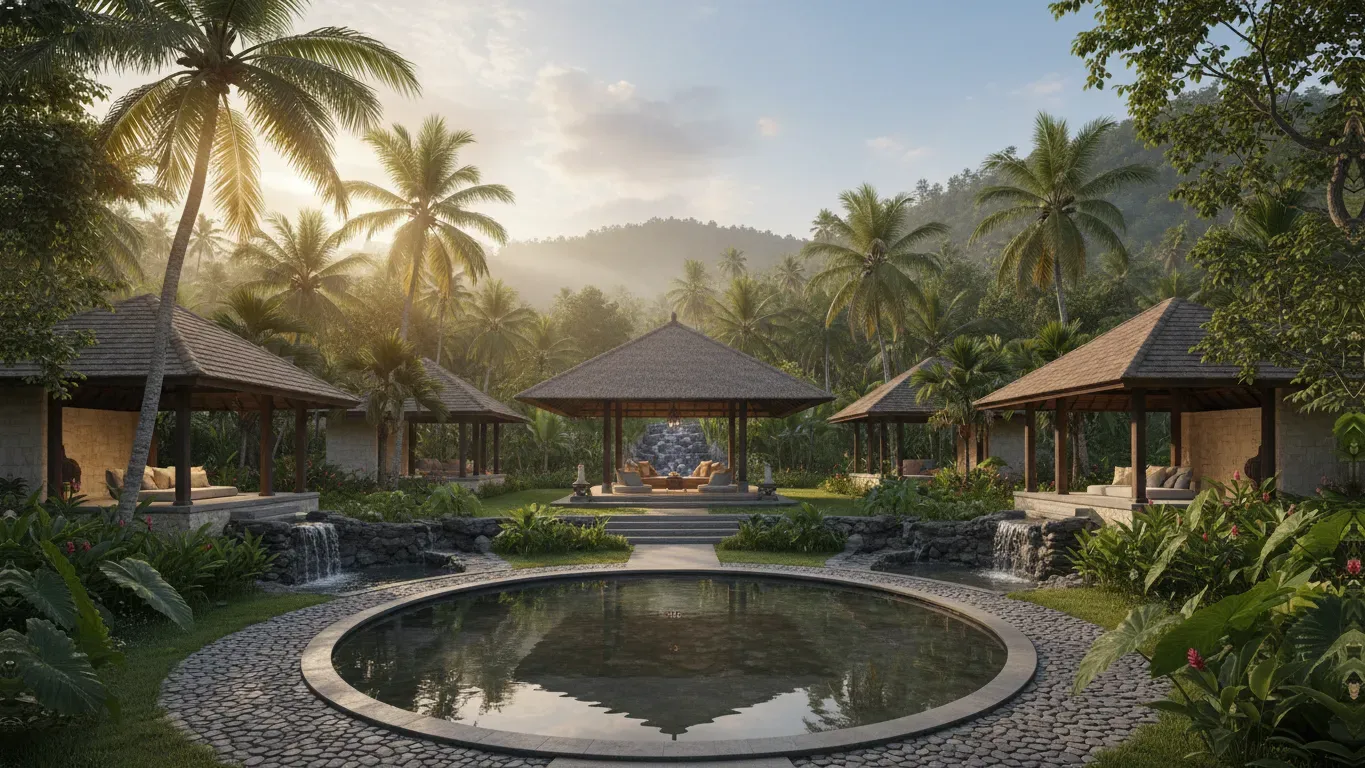 shiva yoga — The center is enveloped by lush greenery, where towering palm trees sway gently, casting soothing shadows. Sunsets here are described as silent, contributing to a deeply peaceful atmosphere. The location encourages immersion in nature, with opportunities for local walks and hikes, and the nearby shores of Arambol.
