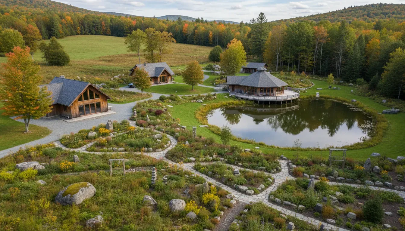 Sky Meadow — The retreat is situated in the wild beauty of Vermont's Northeast Kingdom, surrounded by rolling hills, expansive gardens, and peaceful woods. The environment encourages a deep connection with nature, offering a tranquil backdrop for reflection and relaxation.