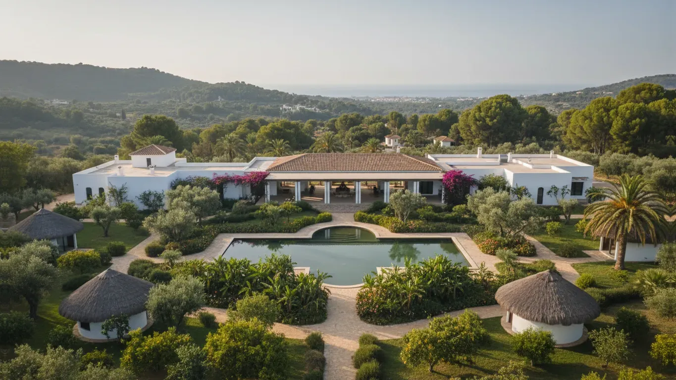 Son Boronat Agroturismo — This luxury yoga retreat venue is located in the serene hills of Calvià, Mallorca. The estate offers panoramic views, with olive trees and rolling hills creating a tranquil backdrop. The atmosphere is one of quiet contemplation and natural beauty.