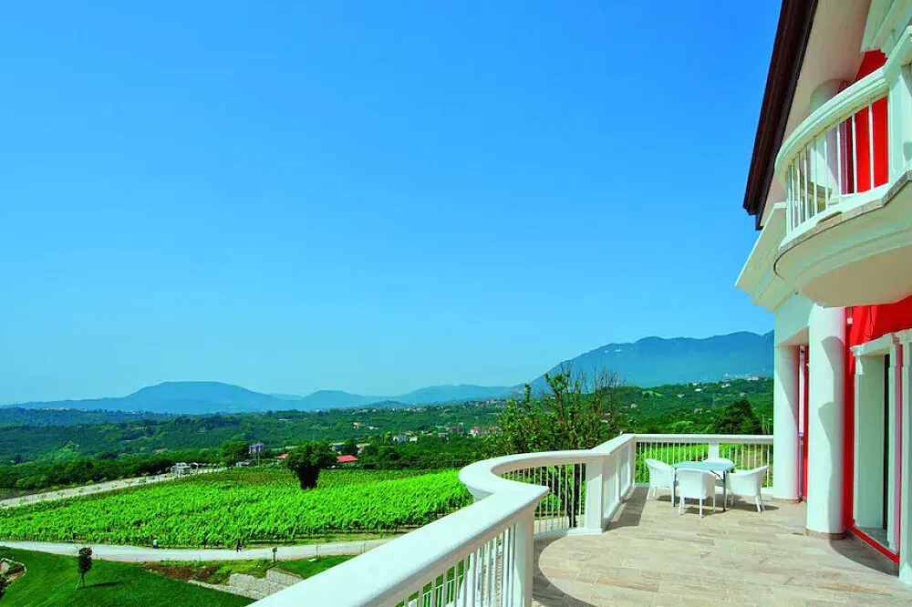 Tenuta Ippocrate — The estate is situated in the rolling hills just outside Avellino, offering a serene natural environment. The landscape features agricultural beauty with vineyards, orchards, and meticulously maintained garden landscapes, creating a peaceful and picturesque backdrop for relaxation and rejuvenation.