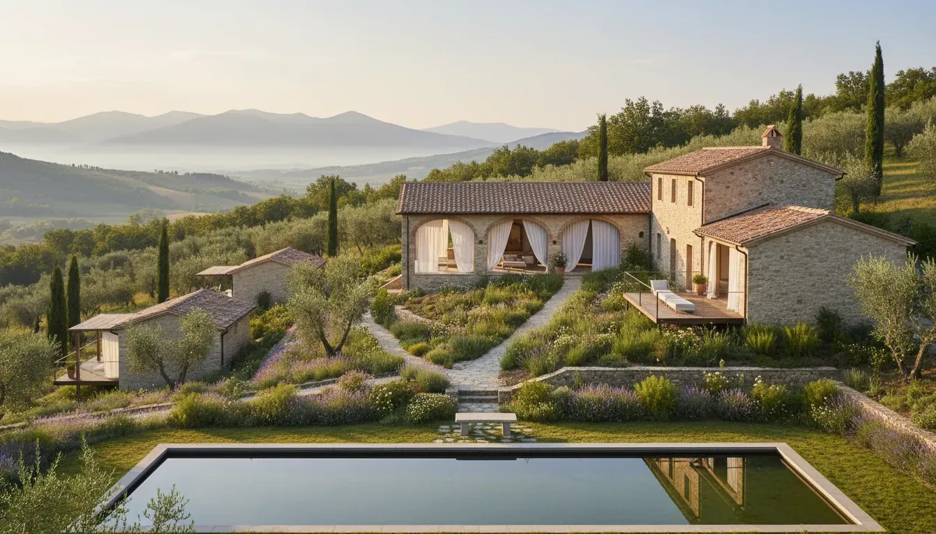 TENUTA MONTE BAGO - Parma Country Retreat — Located in Felegara, the retreat is set within the picturesque Italian countryside, likely surrounded by rolling hills and natural beauty characteristic of the Parma region. The atmosphere is one of peaceful rural charm, ideal for quiet contemplation and relaxation.