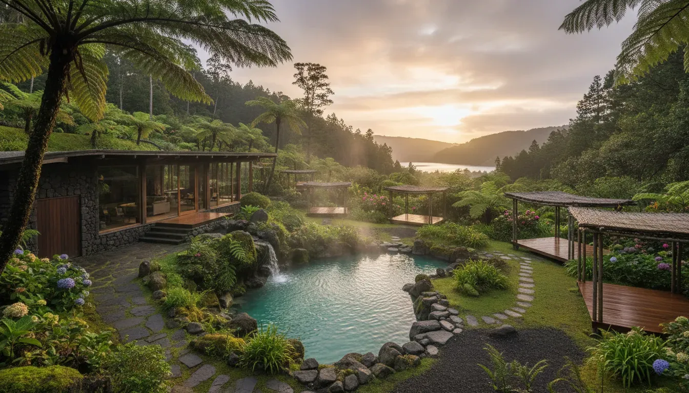Terra Nostra Hotel — The hotel is situated in Furnas, São Miguel, renowned for its lush natural beauty and volcanic landscapes. The highlight is undoubtedly the hotel's garden, home to a famous thermal pool, creating a serene and naturally warm environment.