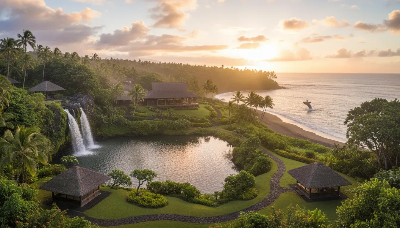 The Center at Kahuna Falls — The Center at Kahuna Falls is set on forty expansive acres on the Island of Hawai'i, where rainforest meets the ocean. The atmosphere is defined by natural elements, including sunrises, waterfalls, and open skies, fostering a sense of peace and deep respect for the land.