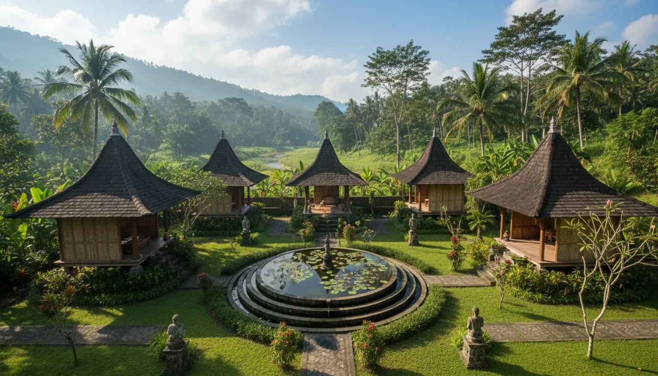 The Field Ubud — Surrounded by verdant greenery, The Field Ubud provides a peaceful natural setting removed from the city's hustle and bustle. The property's design emphasizes a sense of retreat, with lush gardens and open spaces contributing to a grounded and unhurried atmosphere.