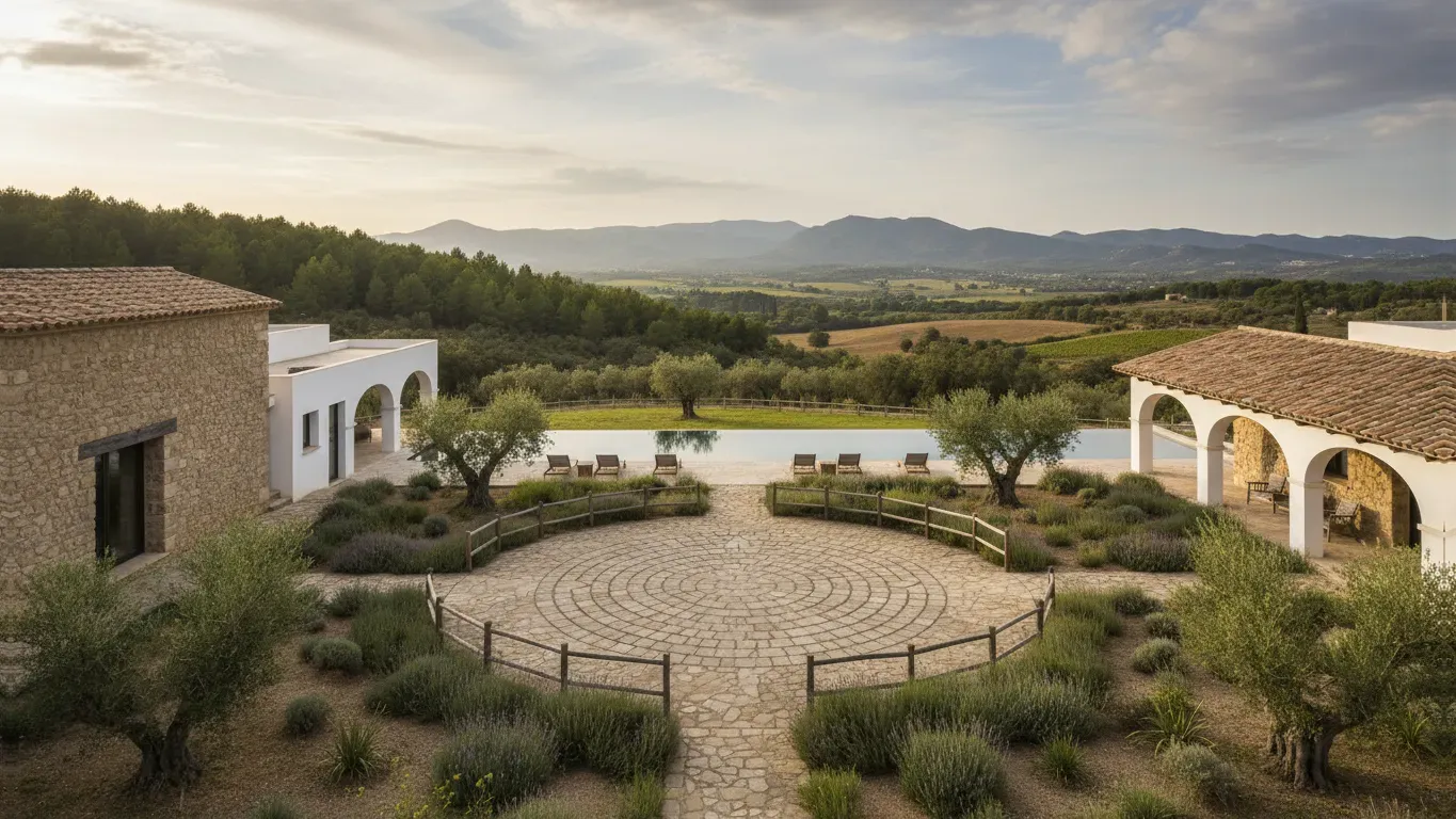 Tierra Cosmica — The center is situated in the lush mountains behind Marbella, close to the sea. The landscape is characterized by beautiful old cork oaks, creating a tranquil and natural environment that feels both secluded and welcoming. The atmosphere is one of peace and natural beauty, conducive to introspection and connection.