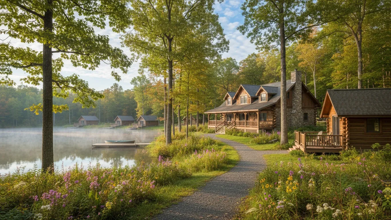 Trail's End Camp — The camp is situated in the picturesque Northeast corner of Pennsylvania, specifically in Beach Lake. Its 400 acres are described as gorgeous grounds, suggesting a landscape rich with natural beauty, ideal for walking, quiet contemplation, and reconnecting with the outdoors.