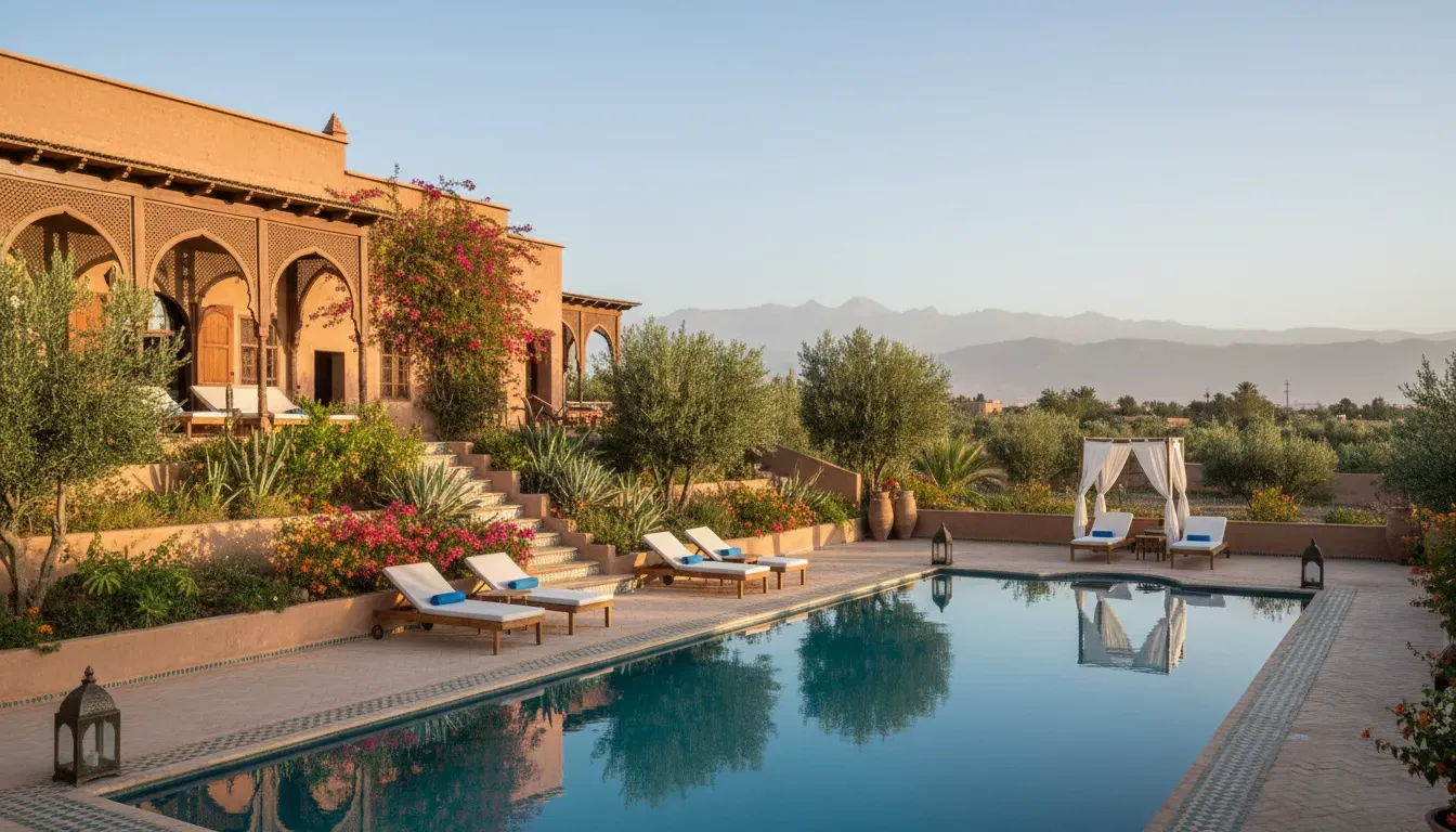 Villa Beije — Nestled just outside Marrakesh, Villa Beije offers a peaceful escape. The property is enveloped by lush gardens, providing a tranquil atmosphere, and boasts picturesque views of the distant Atlas Mountains. It's a serene bubble, yet conveniently close to the city's vibrant pulse.