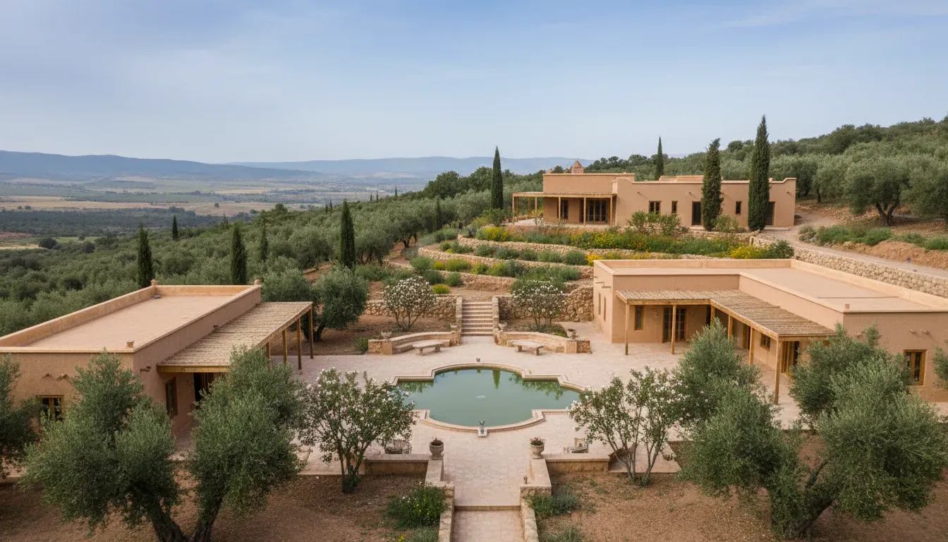 Villa Boho — Located just 45 minutes from the bustling center of Marrakech, Villa Boho provides a tranquil oasis. The property is designed to offer a sense of calm and inspiration, with lush gardens and open spaces that invite contemplation and relaxation, all within easy reach of the city's energy.