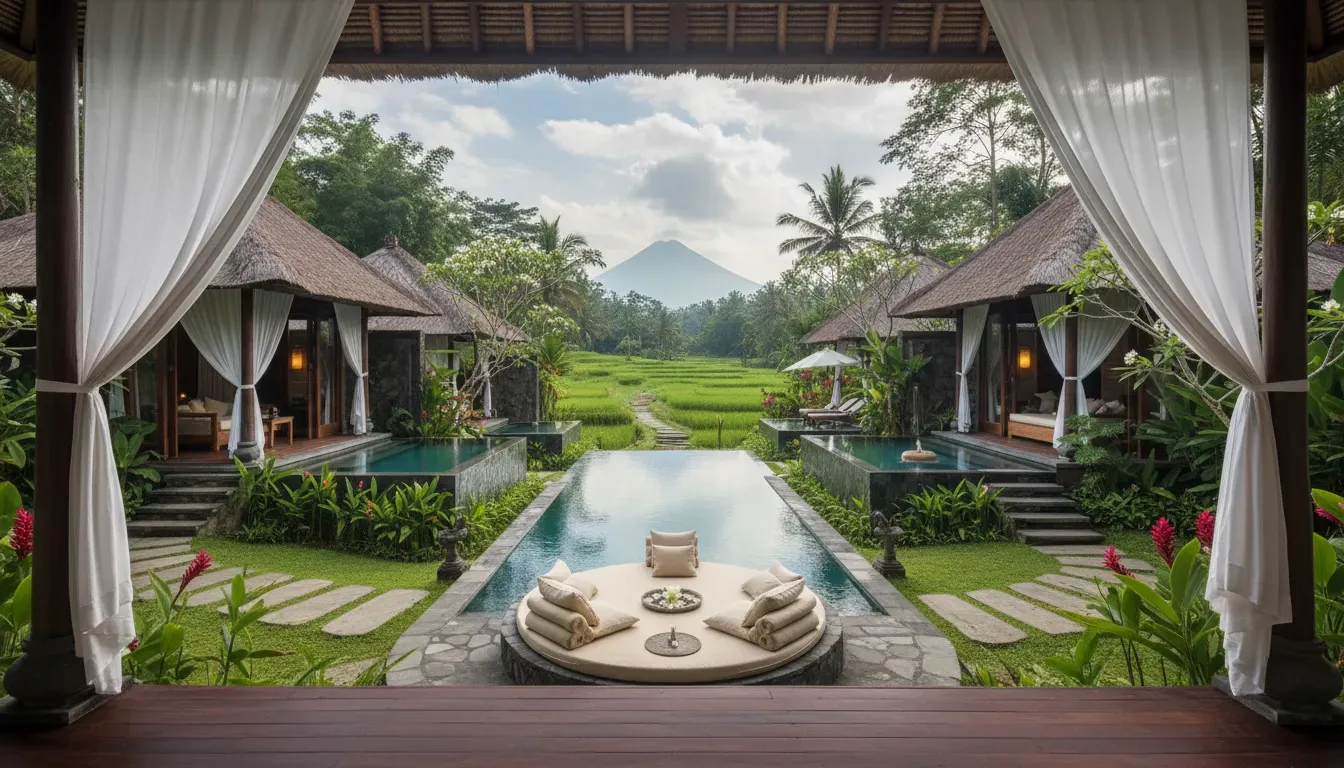 Villa Indigo — Nestled somewhere in the vibrant landscape of Bali, Villa Indigo offers a private and luxurious environment. The atmosphere is one of serene exclusivity, designed to foster connection and relaxation for its limited number of guests.