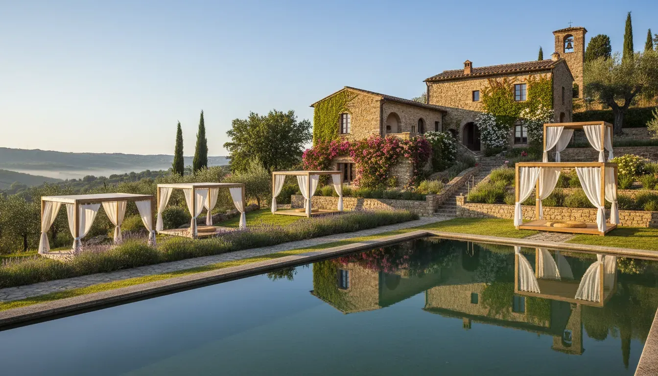 Villa Mazzucco — The specific landscape surrounding Villa Mazzucco is not detailed, but its Italian location evokes images of rolling hills, historic architecture, and a generally serene Mediterranean atmosphere, ideal for quiet contemplation.