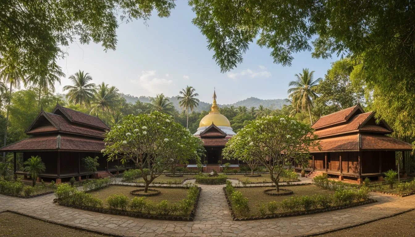 Dhamma Sangam &ndash; Upper Myanmar &ndash; Just another Dhamma.org WPMU Platform Sites site — Information about the specific landscape and atmosphere of Dhamma Sangam in Nan Kway village is not available. Visitors can anticipate a setting conducive to quiet contemplation, typical of Vipassana centers.