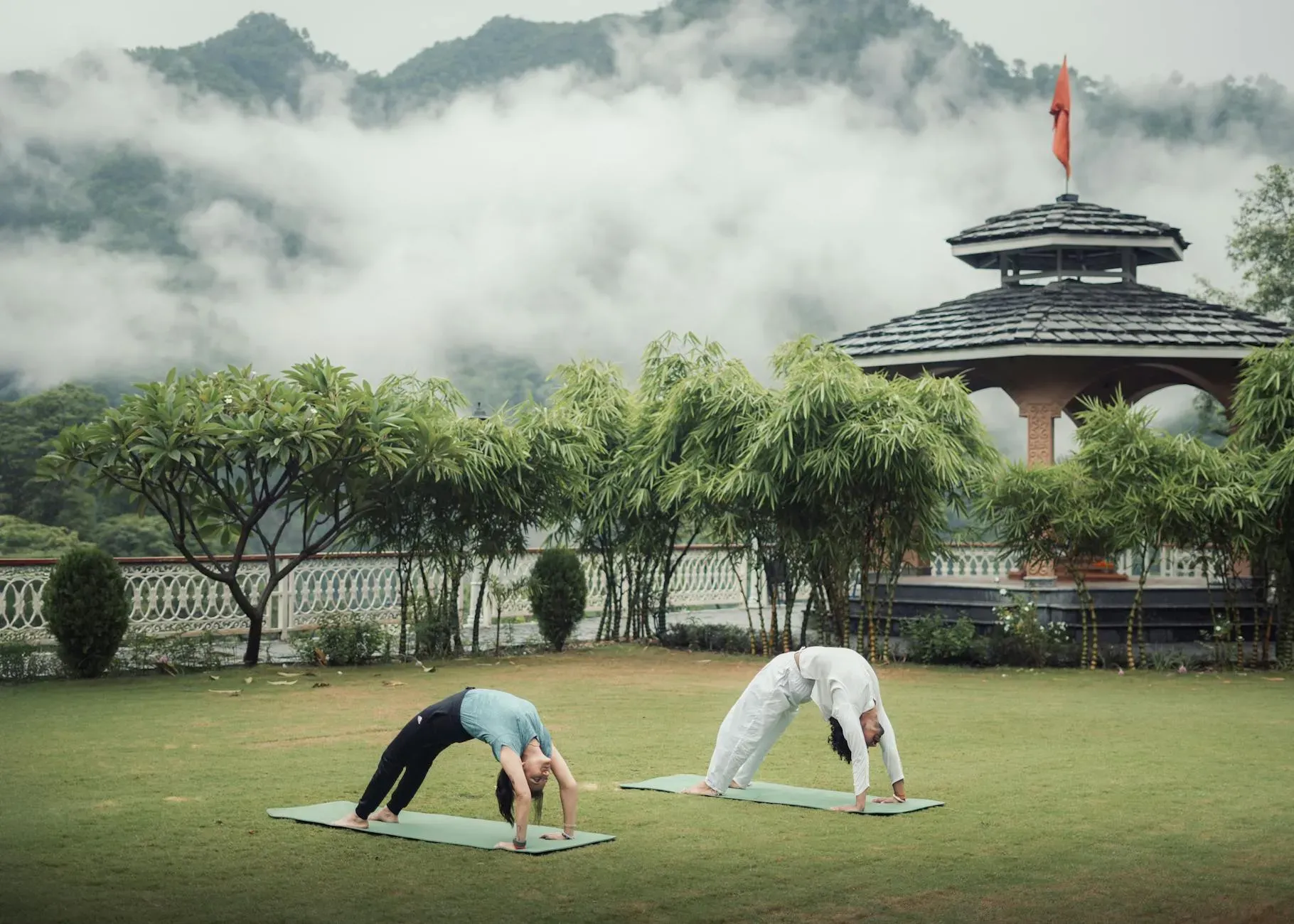 5 Days Yoga Retreat in Beautiful Dharmshala Mountains — Perched in the scenic Dharmshala Mountains, the retreat is situated in Mcleodganj, a lively town renowned for its Tibetan heritage and breathtaking vistas of the Himalayas. The atmosphere blends spiritual tranquility with the cultural buzz of the local community, offering a stimulating backdrop for practice.