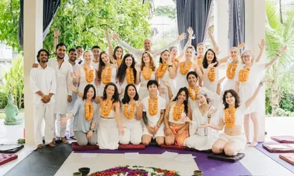 Bali yoga Retreats — The retreat center is set in the spiritual heart of Ubud, Bali, surrounded by lush tropical nature, verdant rice fields, and ancient sacred temples. The environment is designed to inspire stillness and connection, with peaceful garden spaces and the calming sounds of nature creating a serene atmosphere.