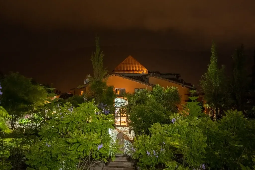 Center Vajra — The center is set within the breathtaking Sacred Valley of Peru, offering expansive, panoramic views of the Andes mountains. The 4-acre property is described as being fed with gratitude and energized by the spirit of the Apus and Pachamama, creating a deeply sacred and energetically charged atmosphere.