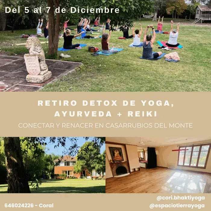 Cori Bhakti Yoga — The center is situated in Casarrubios del Monte, a peaceful location in Toledo, Spain, offering a quiet escape from city life. Guests can enjoy an enormous garden and a swimming pool, providing ample outdoor space for relaxation and reflection amidst a generally warm and dry climate.