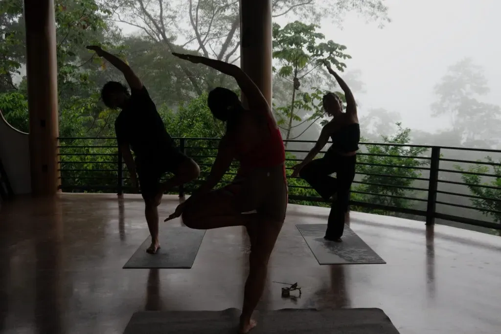 Finca Shambhala — Located in the lush region of Tumbas, Costa Rica, Finca Shambhala is set within a vibrant permaculture farm. The atmosphere is one of deep connection to nature, with the sounds of the nearby river and the majestic Diamante Waterfall creating a serene backdrop. The open-air yoga shala offers breathtaking views, integrating the natural beauty of the surroundings into every practice.