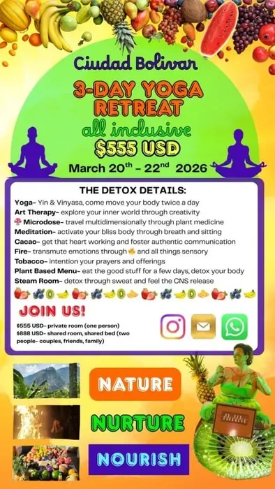 Leona Evolution Therapy — set in the lush, green mountains of Antioquia, Colombia, near the village of Ciudad Bolivar, the center offers a serene and natural environment. The atmosphere is one of intimate immersion, designed for deep personal work and reconnection amidst vibrant natural beauty.