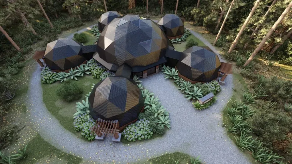 Nocturna Domes — set within the vibrant coastal rainforest of Cortes Island, Nocturna Domes provides a deeply immersive natural environment. The lush surroundings contribute to a sense of seclusion and tranquility, ideal for introspection and disconnecting from the outside world.