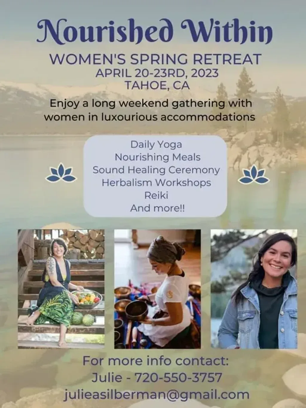 Nourished Within - Women's Retreat — set in the picturesque landscape of South Lake Tahoe, the retreat takes place in a beautiful home, offering a tranquil and private atmosphere. The natural surroundings provide a perfect backdrop for introspection and relaxation.