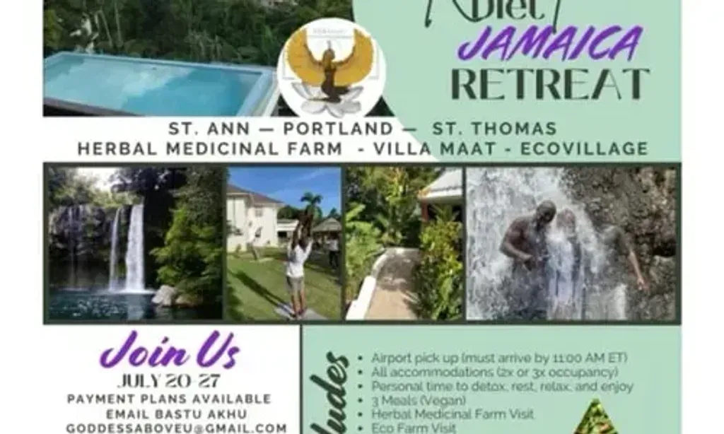 Per Maat Retreats — This retreat offers a unique, mobile experience across three distinct regions of Jamaica: St. Ann, Portland, and St. Thomas. This allows participants to immerse themselves in varied natural environments, from the lush hills of St. Ann to the coastal beauty of Portland and the serene landscapes of St. Thomas, providing a dynamic backdrop for reflection and growth.