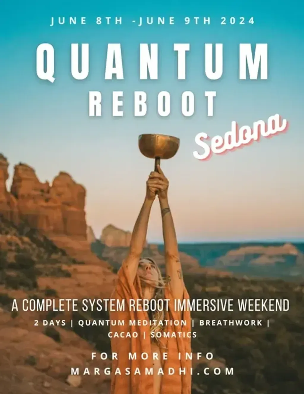 Quantum Reboot Immersion — The retreat is situated in a stunning home with picturesque views of Sedona's Red Rocks, suggesting a serene and inspiring natural environment.