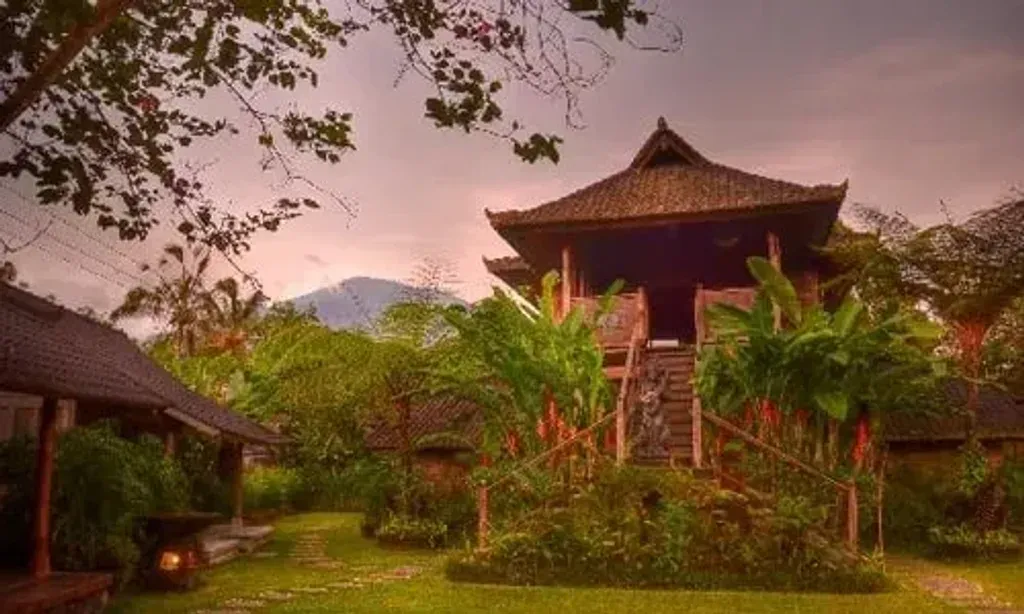 Samasthala Yoga 200-Hour Vinyasa | Yin Yoga Teacher Training — The center is set in the tranquil mountains of Selemadeg, Bali, offering a magical oasis amidst lush jungle greenery and endless rice fields. Guests can enjoy spectacular views of Mount Batukaru, providing a serene backdrop for reflection and practice. This location embodies the peace and beauty often associated with the 'Island of the Gods'.