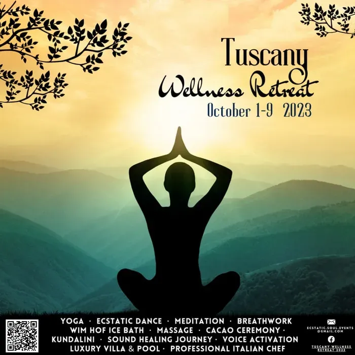 Tuscany Wellness Retreat — set in the picturesque rolling hills of Tuscany, just a short drive from the historic cities of Siena and Florence, the retreat venue is a luxurious 5-star villa. Surrounded by lush gardens, it offers a tranquil and scenic environment well suited to relaxation and introspection, with ample space for outdoor activities and quiet contemplation.